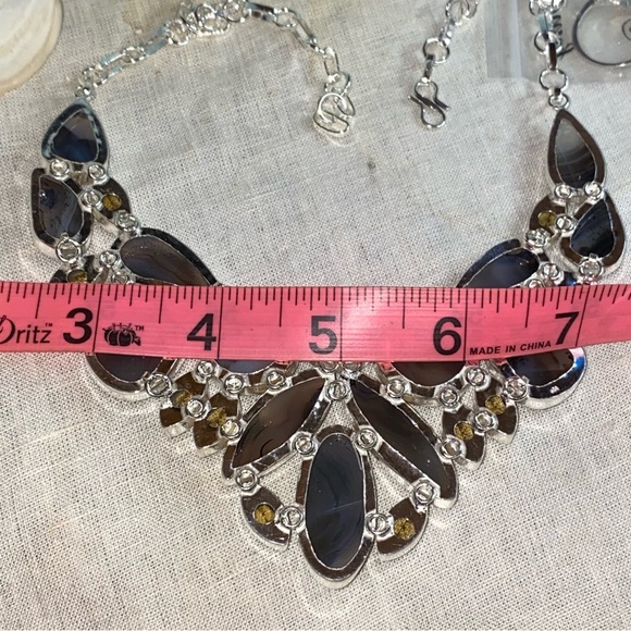 Earthy Botswana Agate + Lemon Citrine statement cluster necklace - Picture 10 of 15